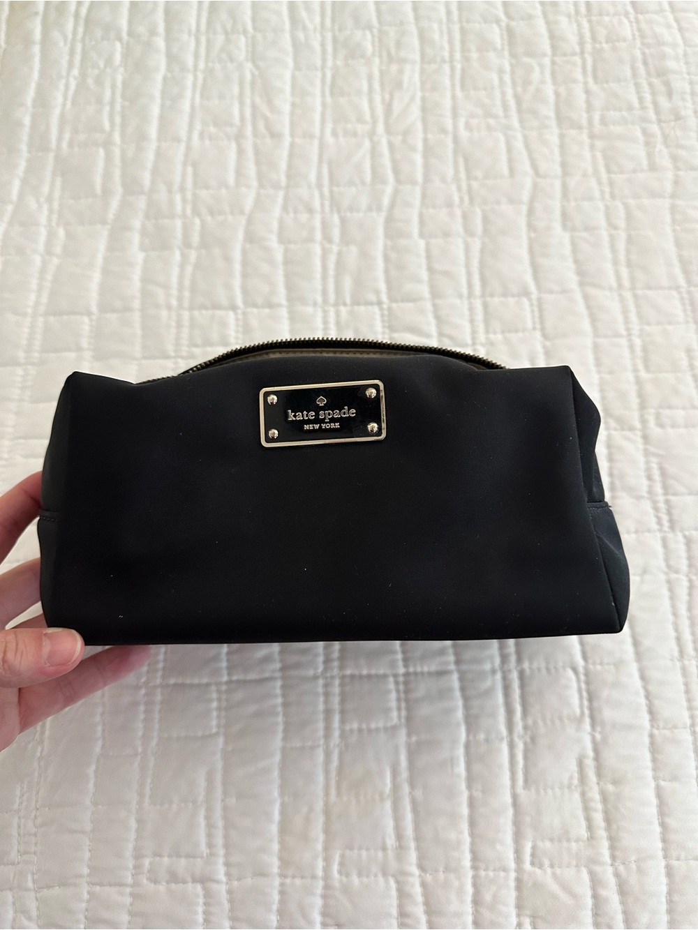 kate spade small make up bag black and gold